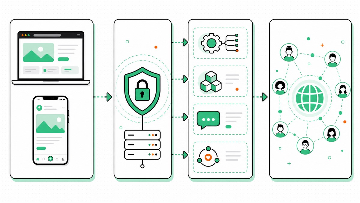DeBox 开放生态中网站、应用后端、API或SDK、ChatWidget、Shares 与社区之间的分层架构图